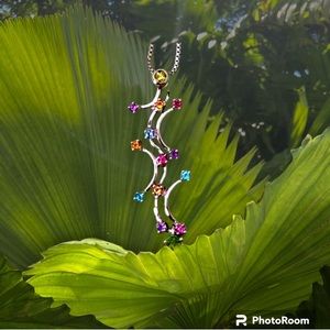 ❤️STUNNING STERLING SILVER PENDANT WITH 14 COLORED GEMS & BOX CHAIN- VALENTINE❤️